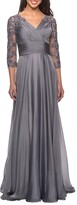 Thumbnail for your product : La Femme 3/4-Sleeve A-Line Chiffon Gown