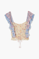Thumbnail for your product : LoveShackFancy Avery Cropped Ruffled Floral-print Silk-georgette Top