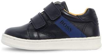 HUGO BOSS Logo Stripe Leather Strap Sneakers