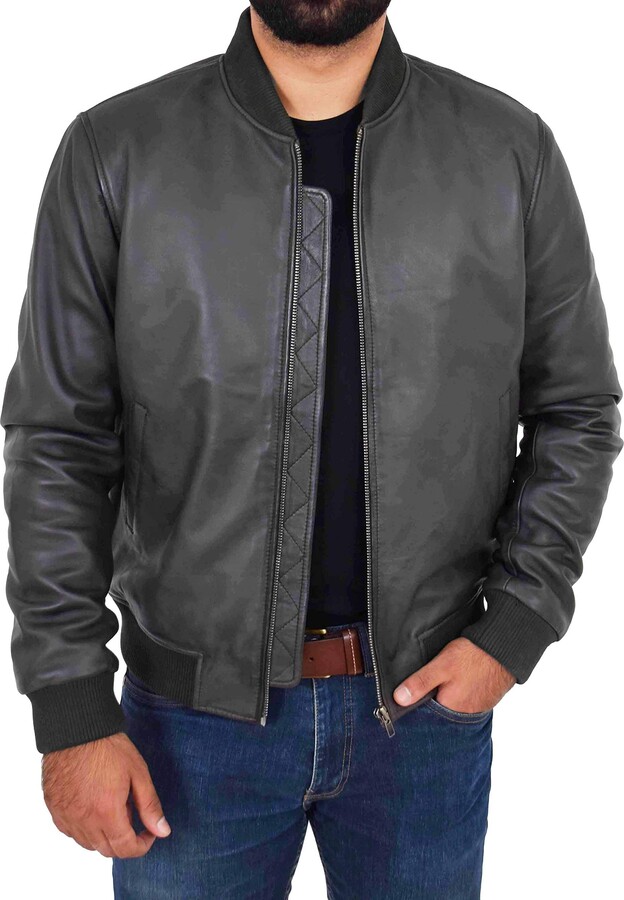 A1 FASHION GOODS Mens Genuine Dark Brown Leather Bomber Jacket Soft Nappa  Varsity Coat Jaxson (Large) - ShopStyle