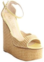 Thumbnail for your product : Aperlaï yellow leather and straw wedge sandals