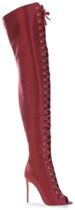 Gianvito Rossi Lace-up satin over-the-knee boots