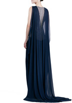Thumbnail for your product : Naeem Khan Deep-V-Neck Beaded-Bodice Gown