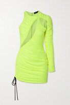 Thumbnail for your product : David Koma One-sleeve Tulle-paneled Neon Stretch-jersey Mini Dress
