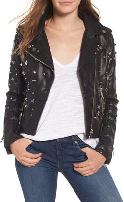 Blank NYC Denim Studded Faux Leather Moto Jacket