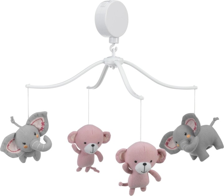 Bedtime Originals Twinkle Toes Pink/Gray Monkey and Elephant Musical Baby Crib Mobile