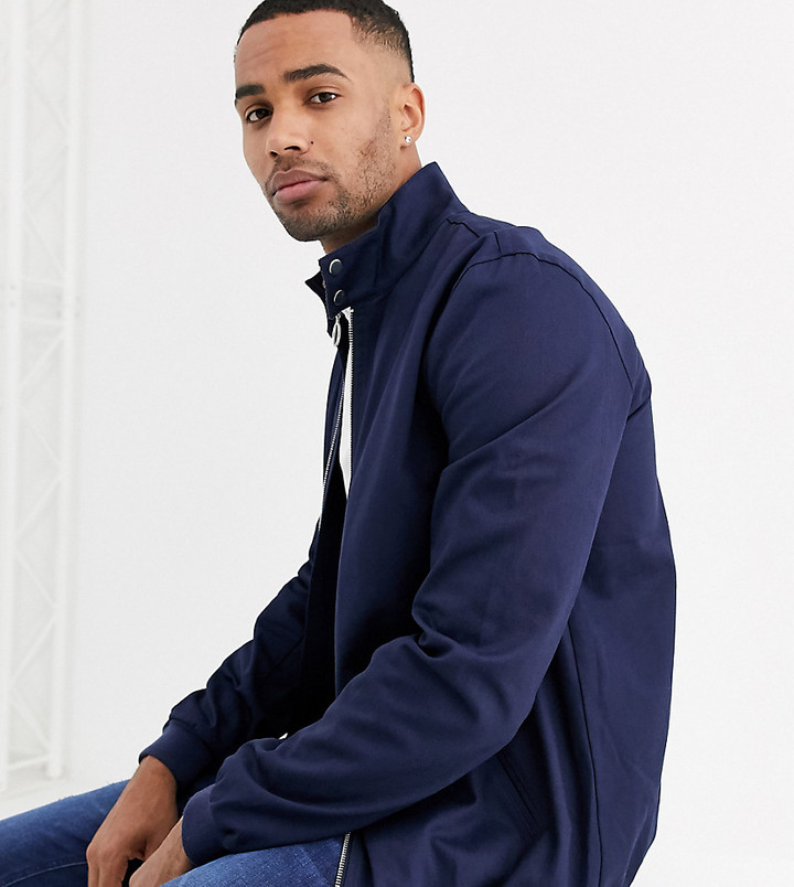 ASOS DESIGN Tall harrington jacket with funnel neck in navy ShopStyle