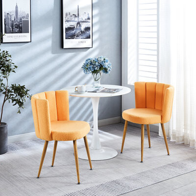 George Oliver Modern Yellow Dining Chairs ( Of 2) - Ergonomic Design Short Hair Cushions Thicken Metal Tube Legs For Various Rooms Chair (2 Pieces) Seat Home