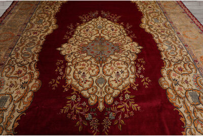 Oriental Rug of Houston Palace Hand Knotted 100% Wool Traditional 300 KPSI Oriental Area Rug Burgundy Beige Color