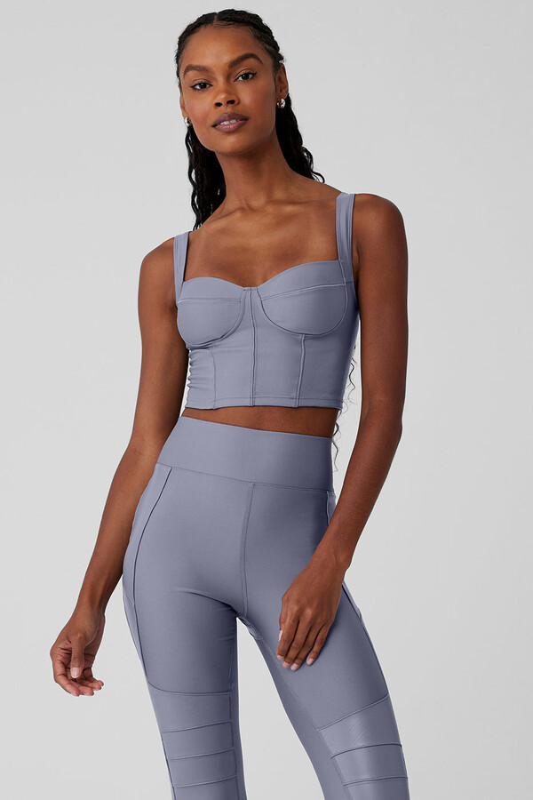 ALO | Airlift Winter Warm Cropped Supermoto Tank Top in Fog Grey, Size: XS