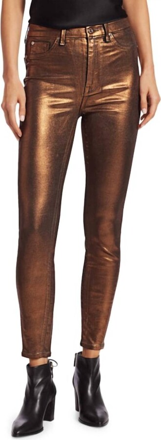7 For All Mankind Metallic Coated Jeans In Bronze
