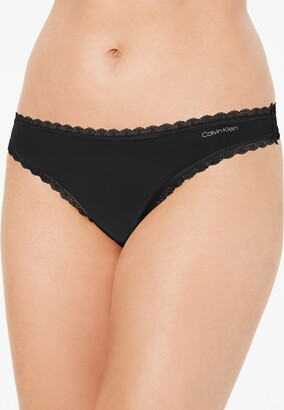 Calvin Klein Women's Lace-Trim Thong Underwear QD3705 - ShopStyle