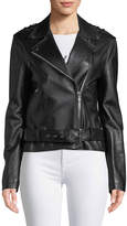 Thumbnail for your product : Michael Kors Ruffled-Sleeve Lamb Leather Moto Jacket