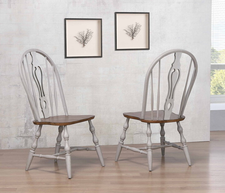 Sunset Trading Country Grove 18" Wood Keyhole Dining Chairs in Gray (Set of 2)