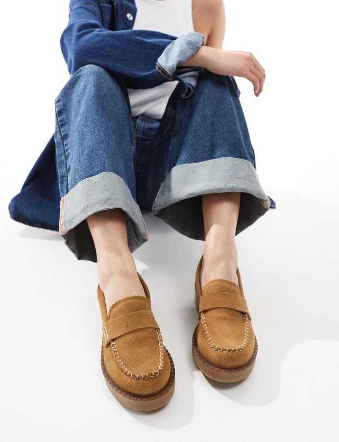 Off The Hook romford loafer leather slip on casual shoes in cuoio