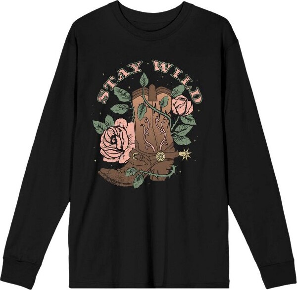 Bioworld Vintage Country Stay Wild Crew Neck Long Sleeve Adult Tee -XL-White