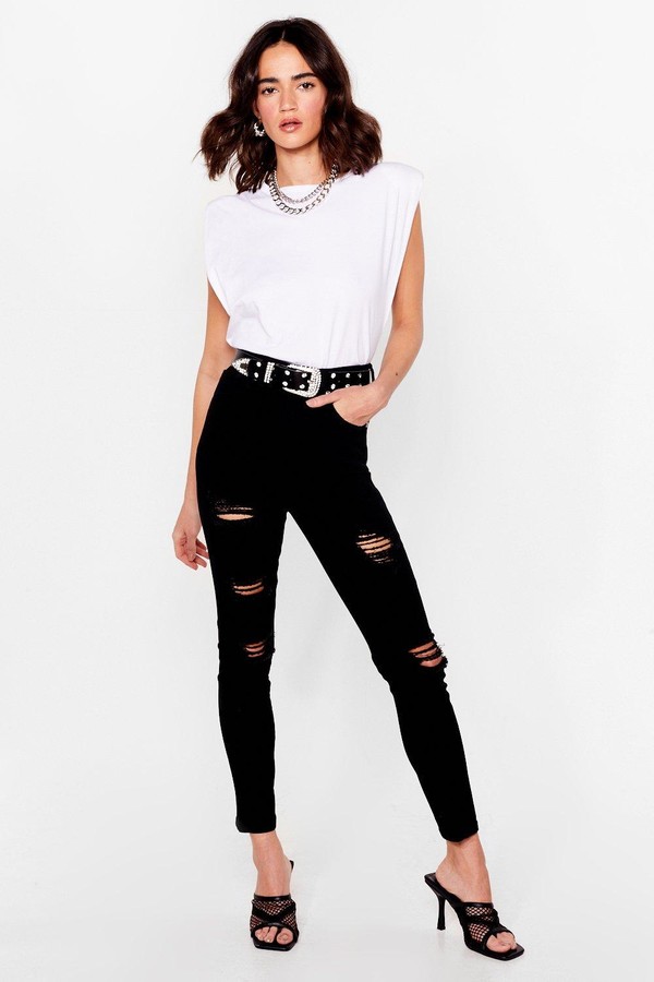 petite black distressed jeans