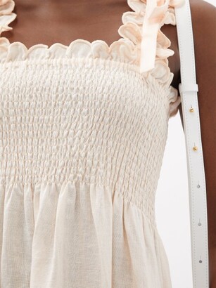 EPHEMERA Shirred Tie-shoulder Linen Midi Dress - Blush