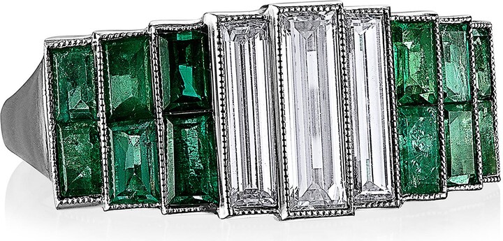 Mindi Mond Icon Baguette Diamond & Colombian Emerald Band
