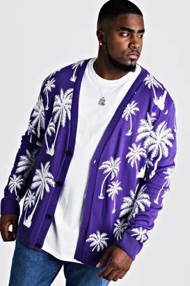 boohoo Big & Tall All Over Palm Print Knitted Cardigan