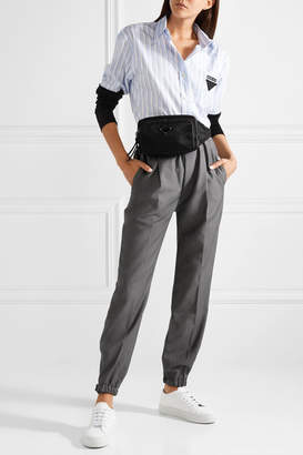 Prada Appliqued Wool And Mohair-blend Straight-leg Pants - Gray