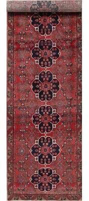 One-of-a-Kind Heriz Hand-Knotted Runner 4'1" x 14'8" Wool Red Area Rug Bloomsbury Market