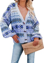Thumbnail for your product : Paitluc Aztec Cardigan Sweaters for Women Oversized Sweaters Chunky Knit Cardigan Button Up Sweater Fall Coats Warm Cardigans for Women Blue XL