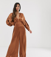 Thumbnail for your product : ASOS EDITION Petite ruched batwing satin jumpsuit