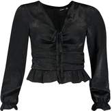 Thumbnail for your product : boohoo Petite Hammered Satin Ruched Front Blouse