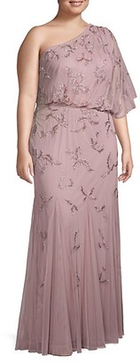 Adrianna Papell Plus Embellished One-Shoulder Gown