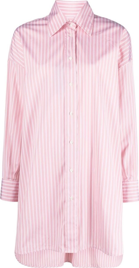 Womens Pink And White Striped Long Sleeve Shirt | ShopStyle
