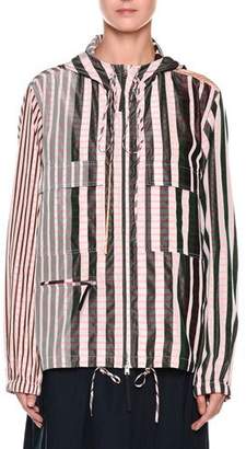 Marni Striped Check-Print Zip-Front Hooded Taffeta Jacket