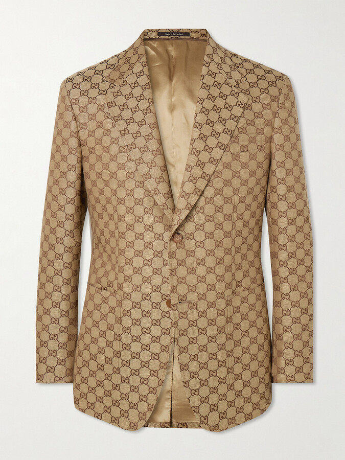 Gucci Monogrammed Linen-Blend Suit Jacket - ShopStyle