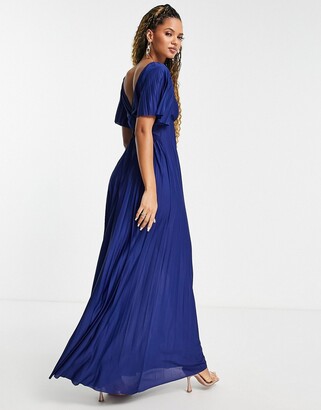 ASOS DESIGN pleated twist back cap sleeve maxi dress in navy - ShopStyle