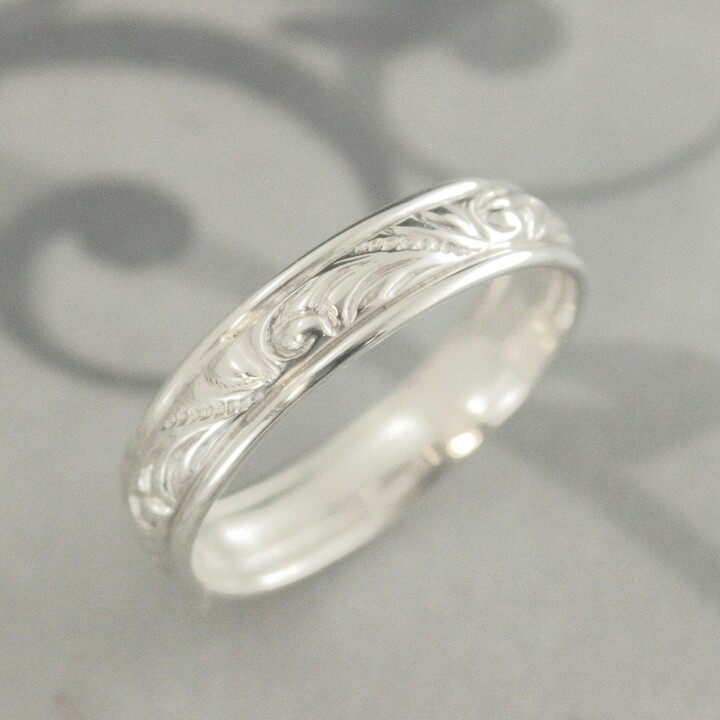 Etsy Silver Wedding Ring Florence Flourish Wide Edged Comfort Fit Band Embossed For Him Or Her Unisex