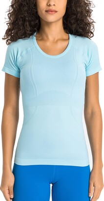 LUYAA Women's Yoga Tops Short Sleeves Seamless Fitted Gym Running Sports  Summer Breathable - ShopStyle