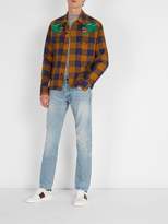 Thumbnail for your product : Gucci Checkered Green Panther Linen Shirt - Mens - Blue