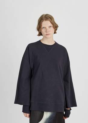 Maison Margiela Oversized Cotton Fleece Sweatshirt Navy Blue Size: Small