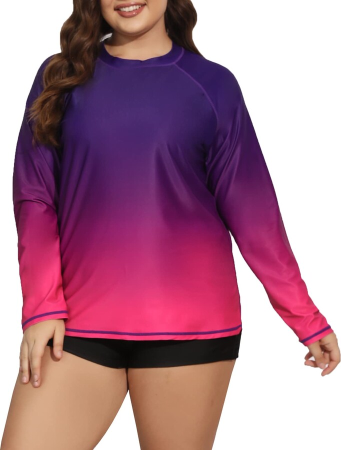 Halcurt Women's Plus Size Long Sleeve Rash Guard UPF50+ Loose Fit Swimsuit  Top - ShopStyle Swimwear