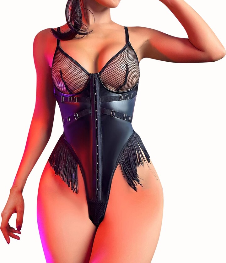 BGFIIPAJG Jewel Neck suck in bodysuit for women crotchless