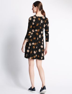 Marks and Spencer Chrysanthemum Print Long Sleeve Swing Dress
