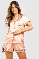 Thumbnail for your product : boohoo Satin Pj Short Set With Contrast Piping