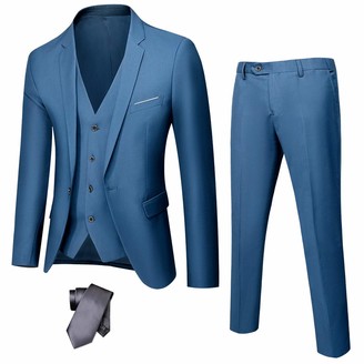 YND Men's Slim Fit 3 Piece Suit One Button Jacket Vest Pants Set with Tie Solid Party Wedding Dress Blazer