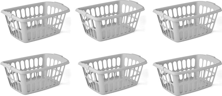 Starplast 1.5-Bushel Rectangular Plastic Laundry Basket, Soft Silver, 6 Pack
