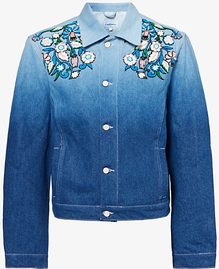 Casablanca Men's Gradient Floral Embroidered Denim Jacket