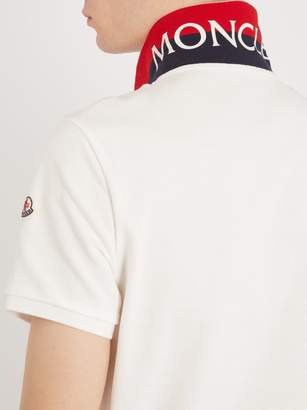 Moncler Contrast Reverse Collar Cotton Pique Polo Shirt - Mens - White