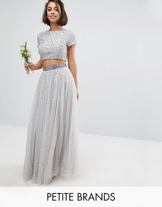 Maya Petite Sequin And Tulle Maxi Skirt