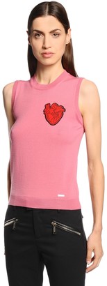DSQUARED2 Heart Patched Wool Sleeveless Sweater