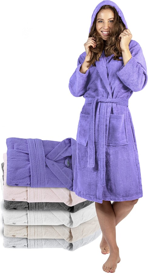 Knee Length Wanmar Company Womens Soft Cotton Bath Robe Housecoat Dressing Gown Bathrobe with Belt and Hood 