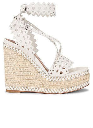 Alaia Leather Laser Cut Espadrille Wedges in White
